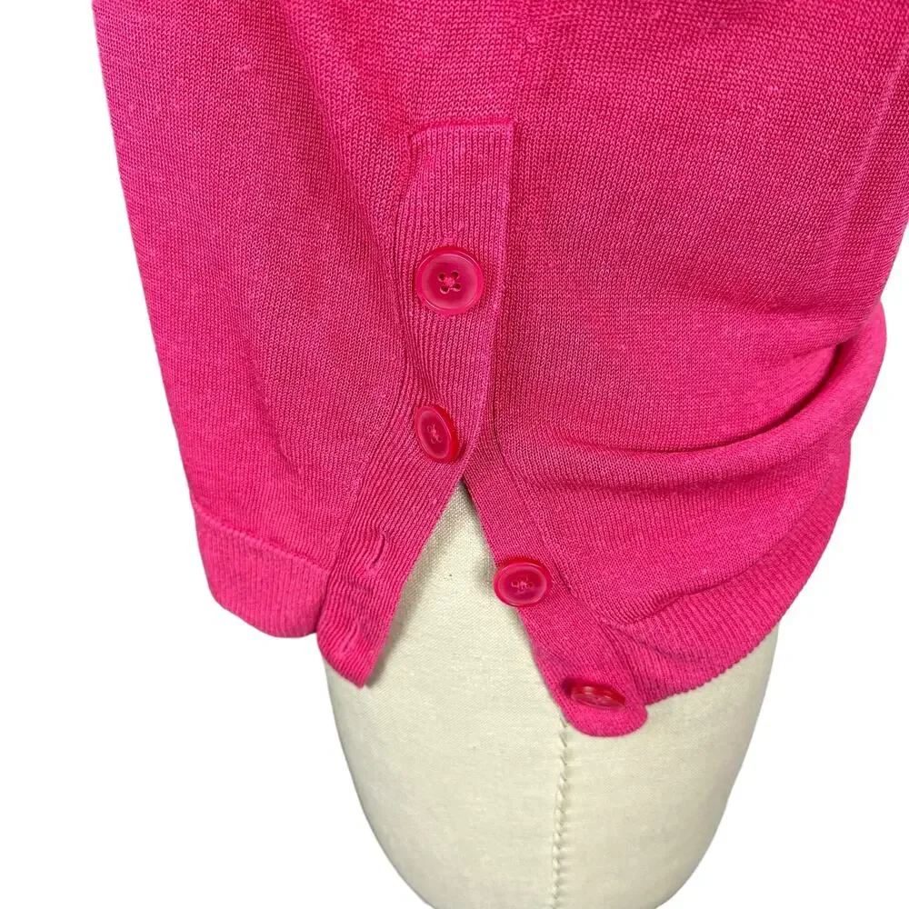 J CREW Neon Pink V-Neck Sweater‎ Side Buttons Linen Blend Women's Size Medium